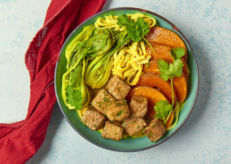 Singapore Curry Laksa with Tofu Puffs & Roast Pumpkin