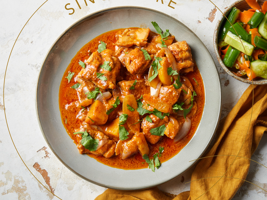 Nyonya Chicken & Potato Curry with Cucumber, Carrot & Soy Salad