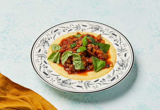 Beef & Eggplant Ragu with Cheesy Polenta
