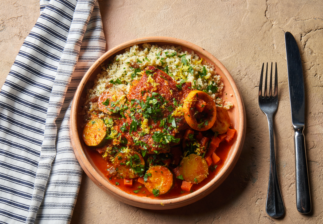 Red Pepper Spiced Chicken Tagine with Lemon & Sultana Couscous