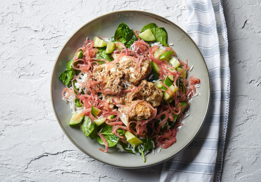 Tandoori Cauliflower with Pickled Onion, Basmati Rice, Cucumber & Spinach