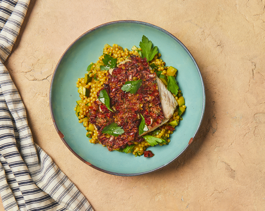 Baked White Fish with Israeli Couscous