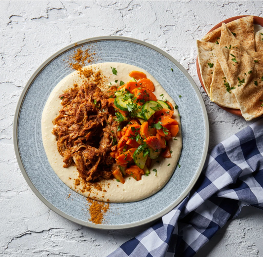 Shawarma Beef Brisket with Hummus, Zucchini, Carrot & Orange