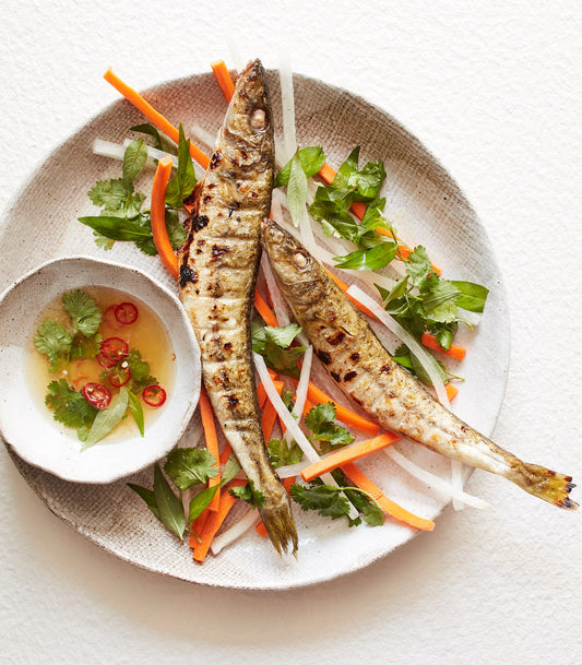 Whiting in Nuoc Cham Sauce with Pickled Vegetables and Herbs