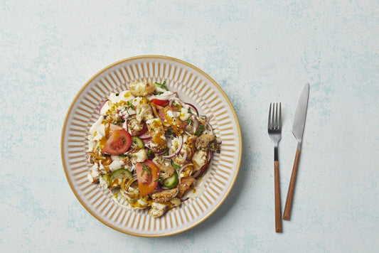 Spiced roasted cauliflower salad with Turkish bread croutons and tahini yoghurt