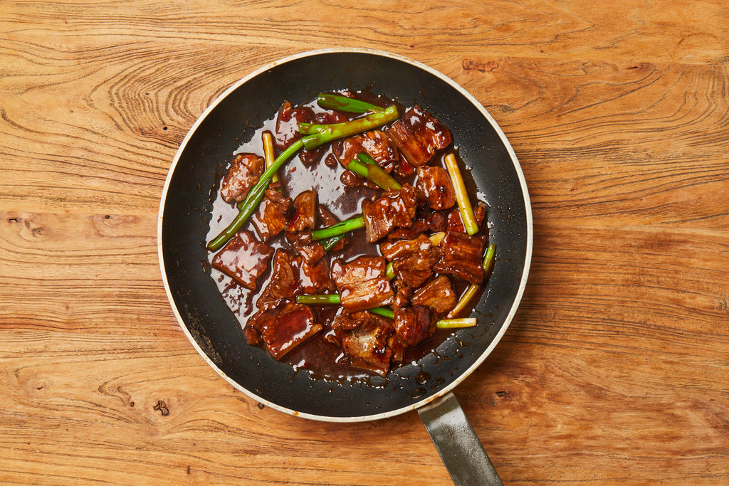 Caramelised Sticky Pork Belly with Cucumber Salad & Sticky Rice