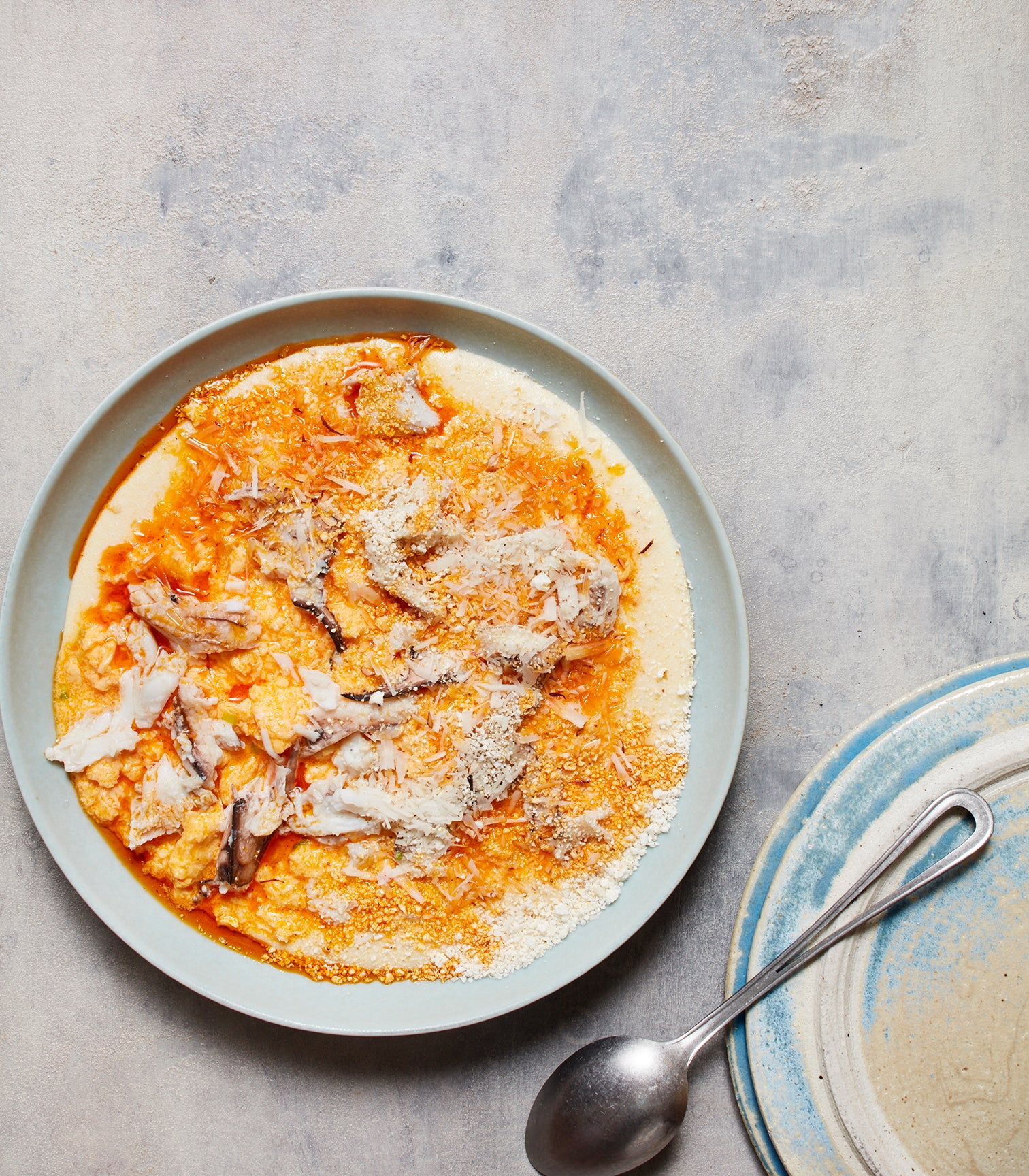 Warm Crab Scrambled Eggs with Polenta