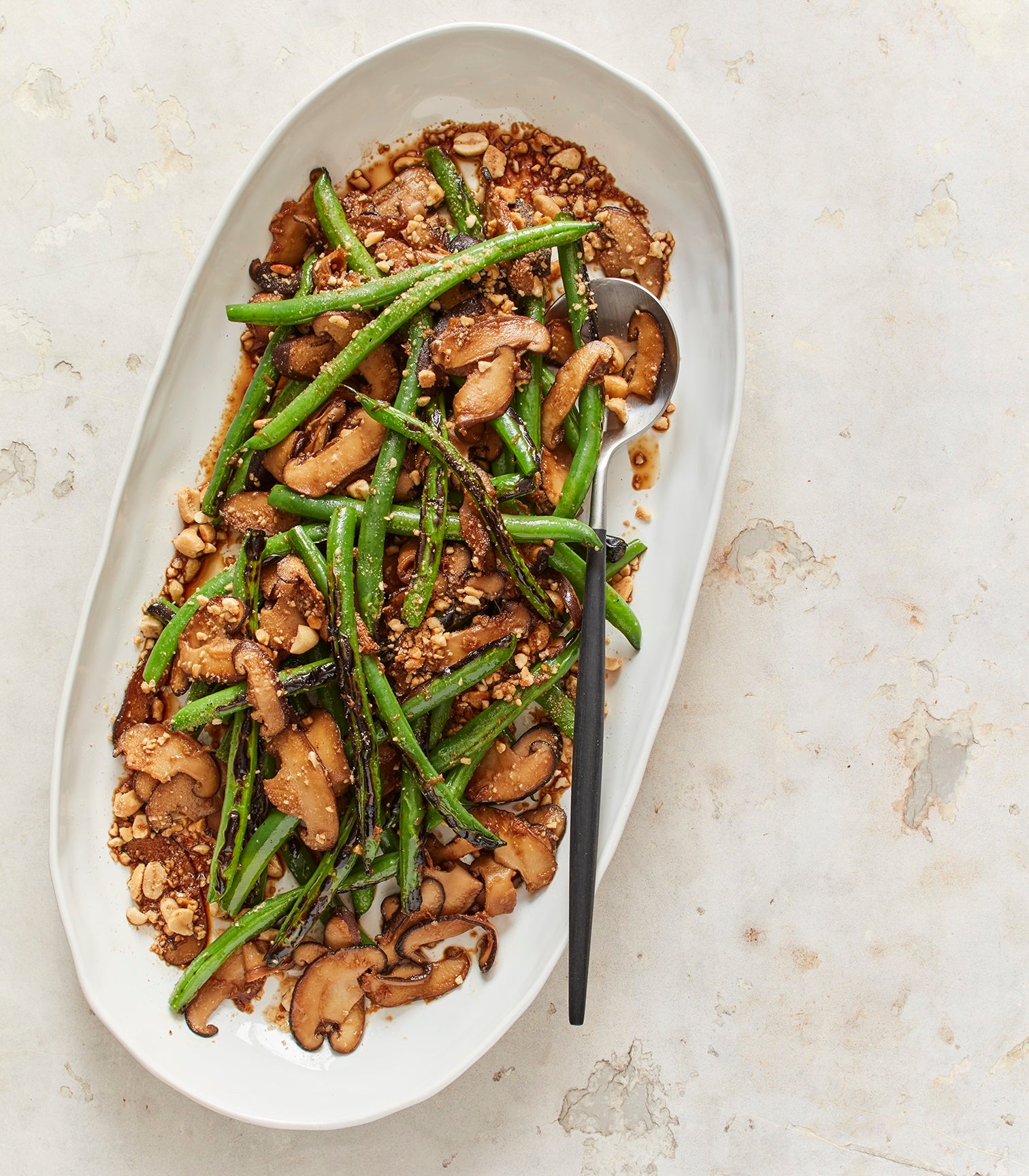 Green Beans with Peanut and Shiitake Mushroom Crumble