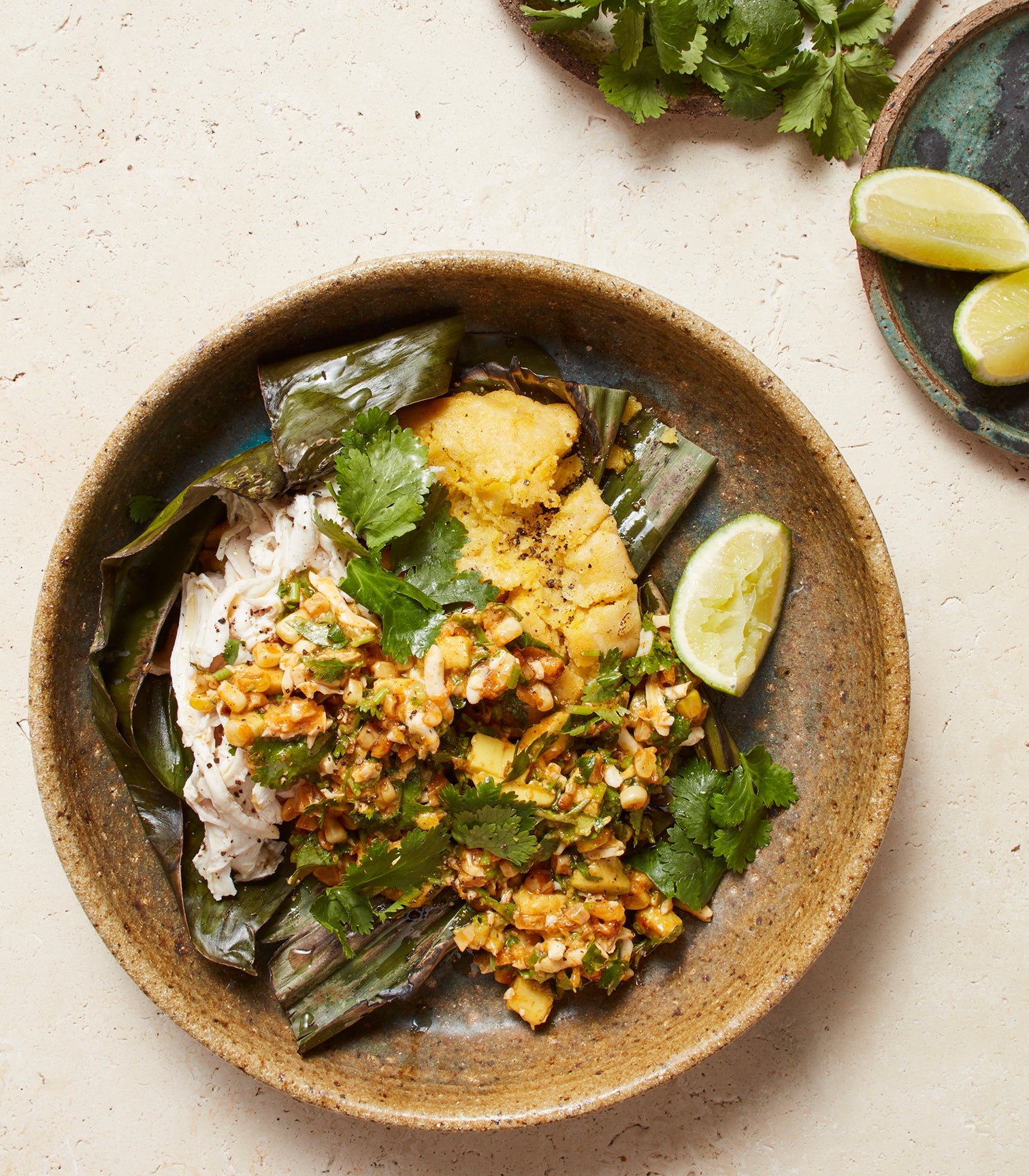 Corn Tamale with Shredded Chicken and Avocado Salad