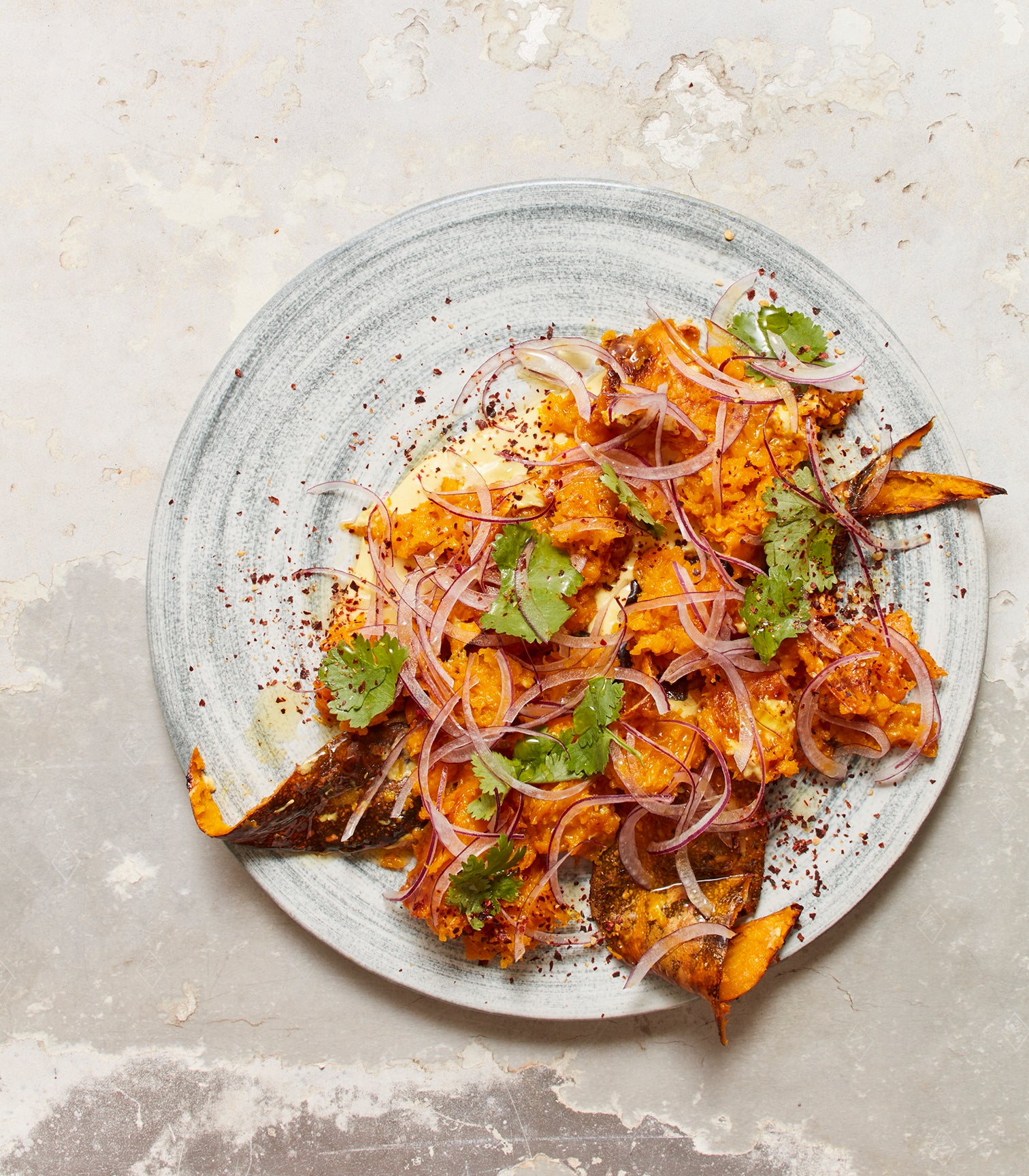 Pumpkin with Spicy Salt and White Cheese Sauce