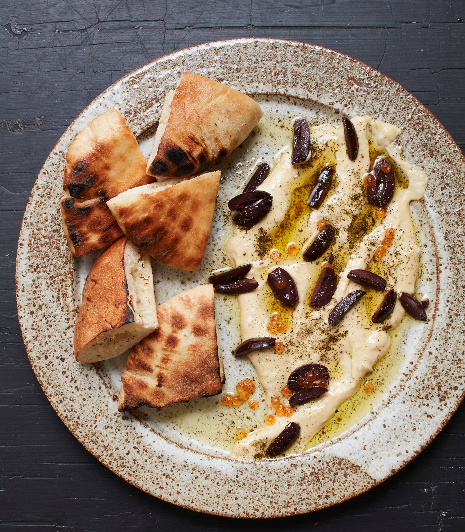 Taramosalata with Black Olives and Pitta Bread