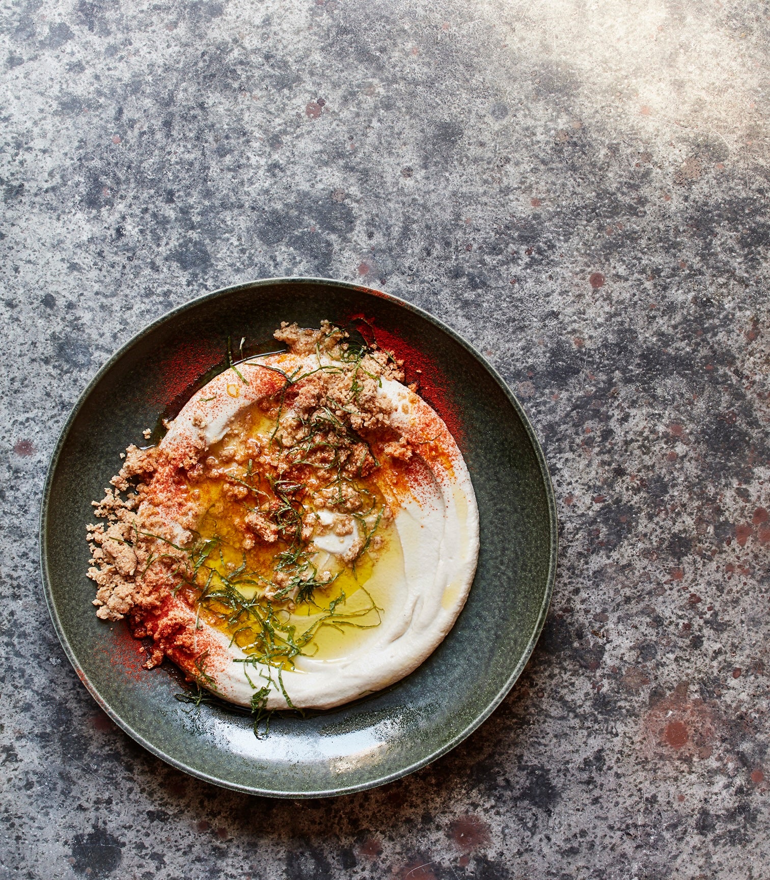 Baba Ghanoush with Mint Olive Oil and Savoury Halva