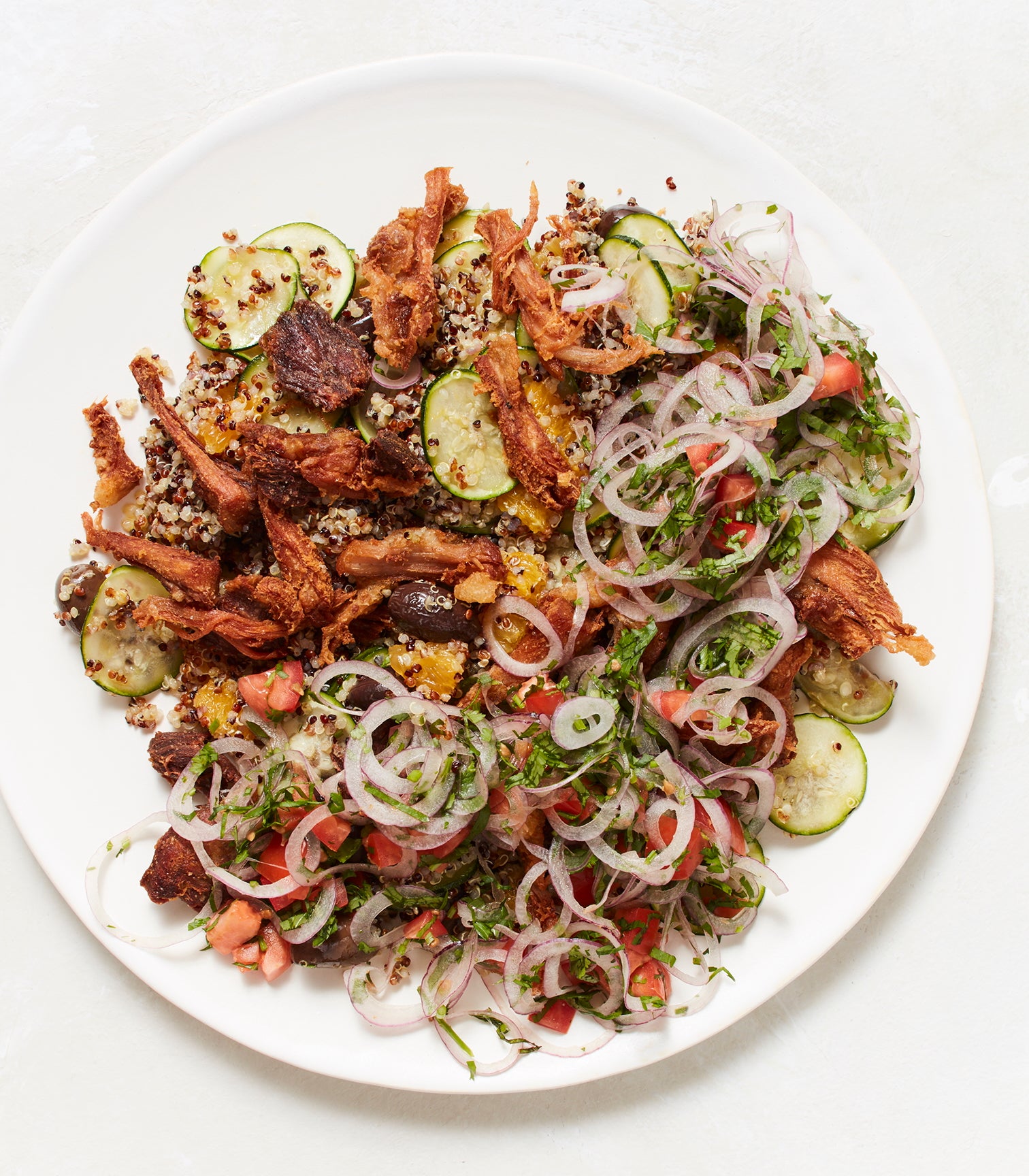 Pork Chicharrones with Quinoa Salad